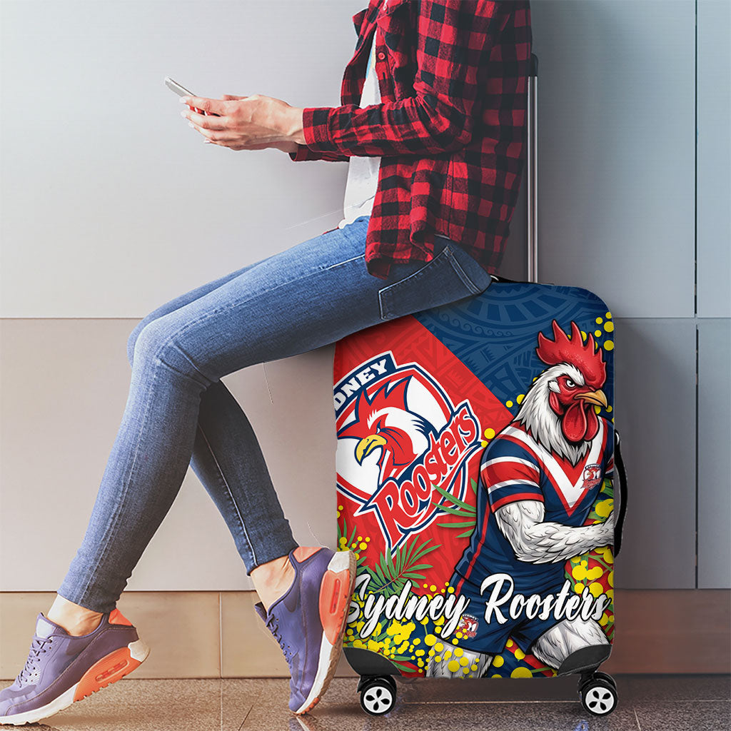 Sydney Roosters Luggage Cover Golden Wattle Floral Polynesian - Australian Flower - Rugby Mascot