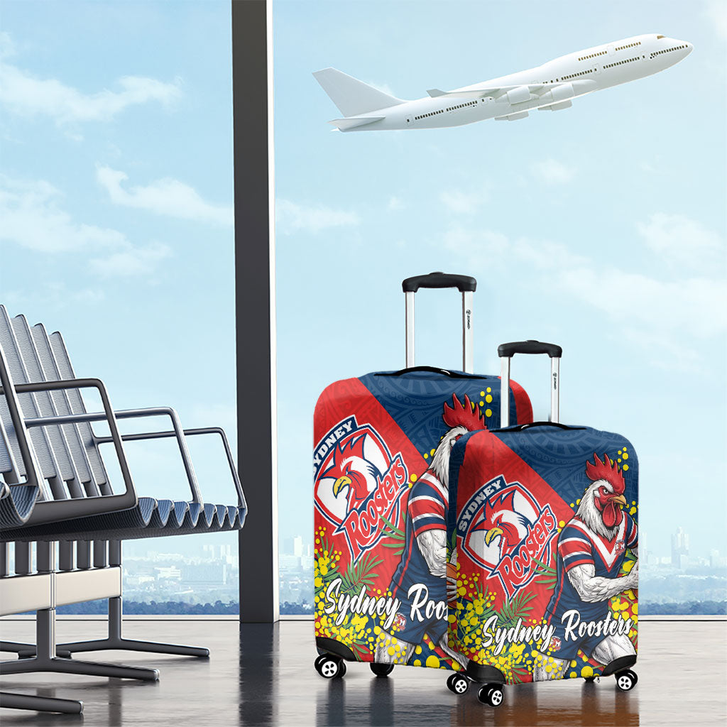 Sydney Roosters Luggage Cover Golden Wattle Floral Polynesian - Australian Flower - Rugby Mascot