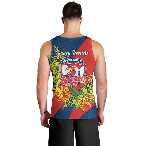 Sydney Roosters Men Tank Top Golden Wattle Floral Polynesian - Australian Flower - Rugby Mascot