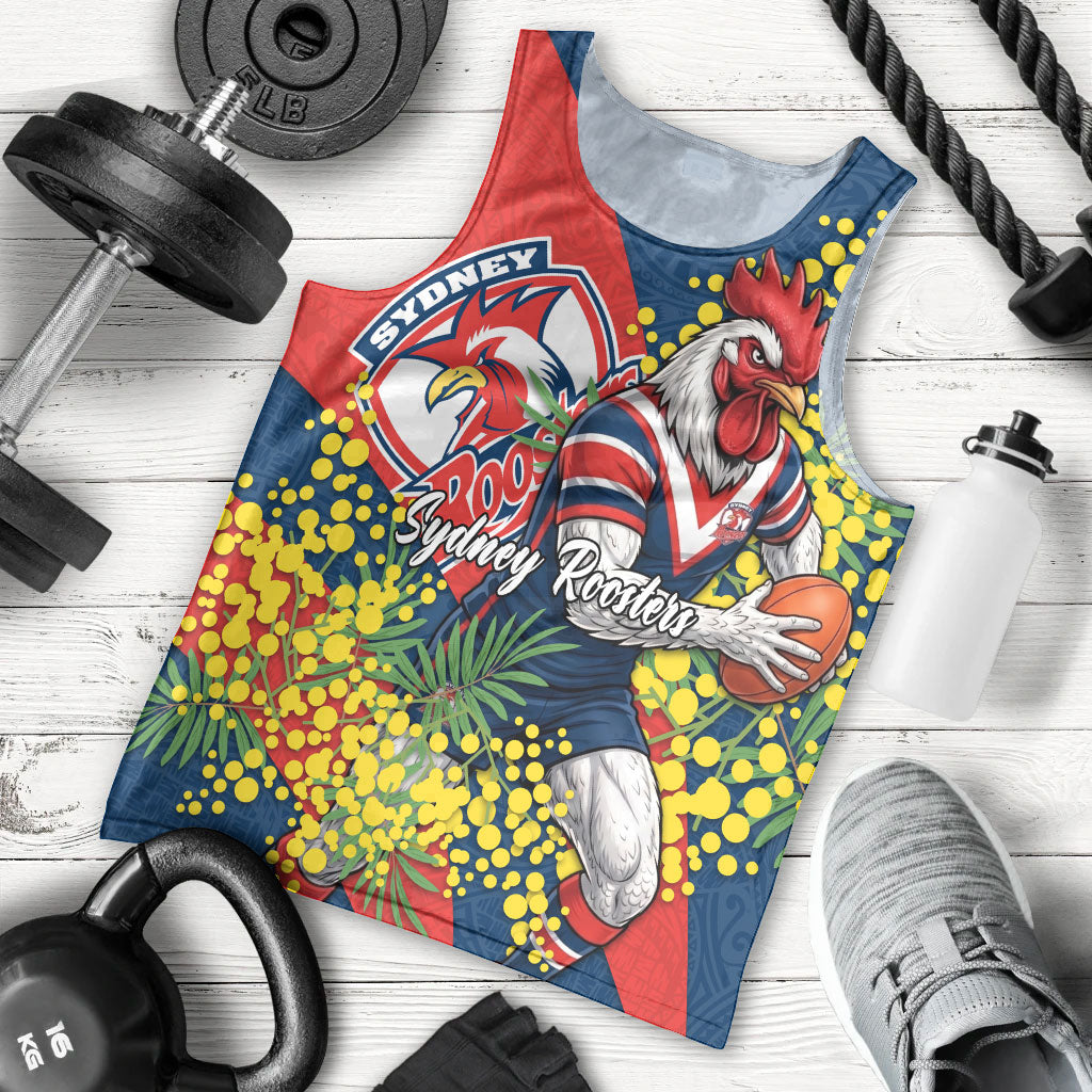 Sydney Roosters Men Tank Top Golden Wattle Floral Polynesian - Australian Flower - Rugby Mascot