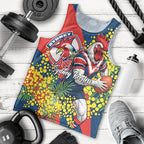 Sydney Roosters Men Tank Top Golden Wattle Floral Polynesian - Australian Flower - Rugby Mascot