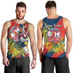 Sydney Roosters Men Tank Top Golden Wattle Floral Polynesian - Australian Flower - Rugby Mascot