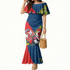 Sydney Roosters Mermaid Dress Golden Wattle Floral Polynesian - Australian Flower - Rugby Mascot