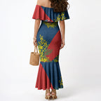 Sydney Roosters Mermaid Dress Golden Wattle Floral Polynesian - Australian Flower - Rugby Mascot
