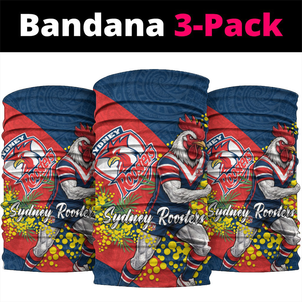 Sydney Roosters Neck Gaiter Golden Wattle Floral Polynesian - Australian Flower - Rugby Mascot