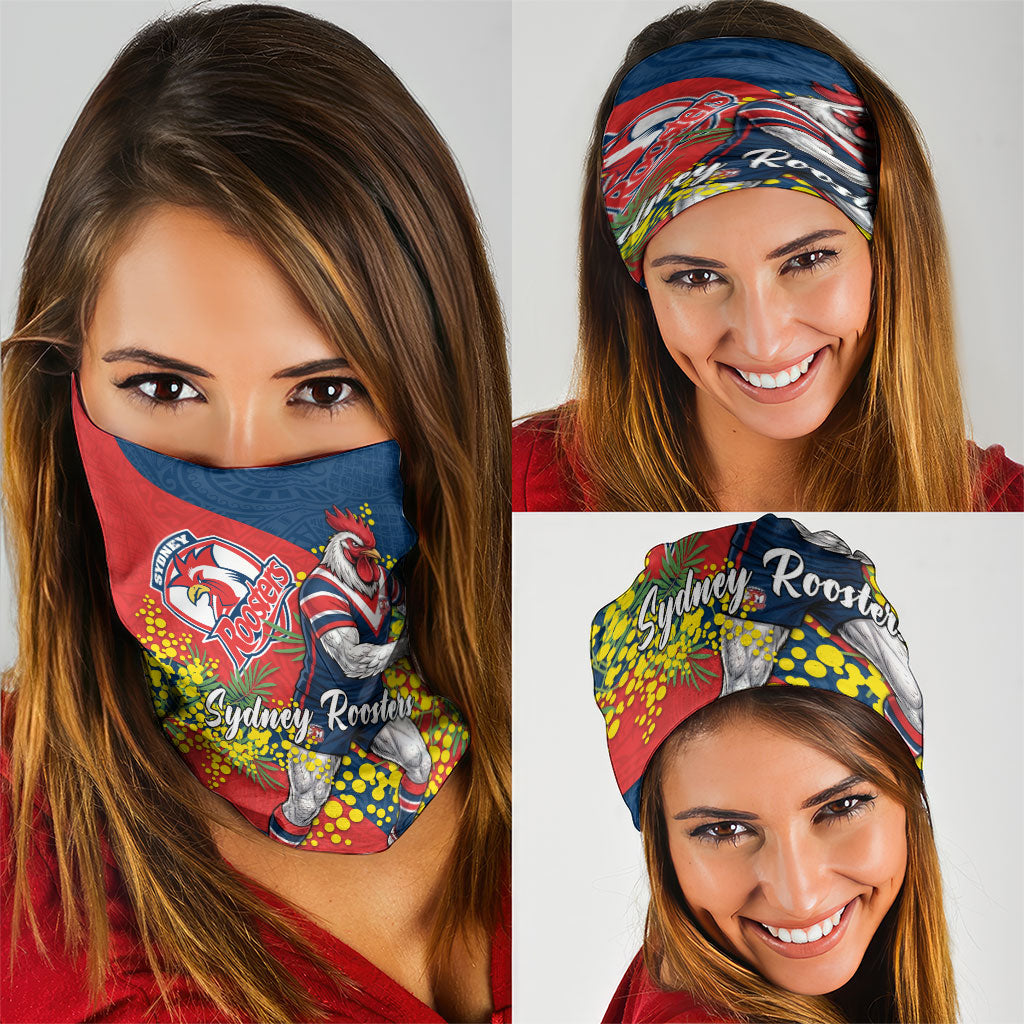 Sydney Roosters Neck Gaiter Golden Wattle Floral Polynesian - Australian Flower - Rugby Mascot
