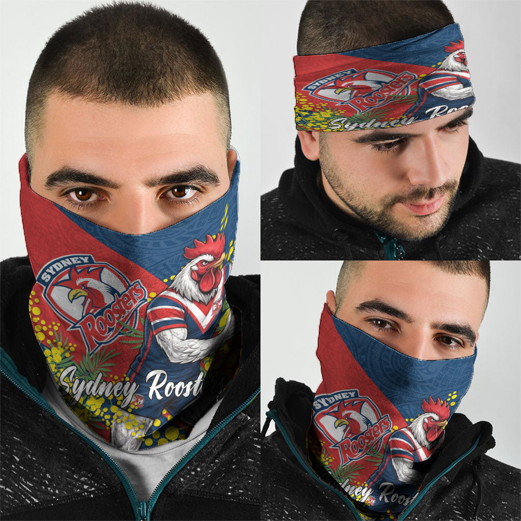 Sydney Roosters Neck Gaiter Golden Wattle Floral Polynesian - Australian Flower - Rugby Mascot