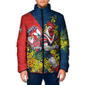 Sydney Roosters Padded Jacket Golden Wattle Floral Polynesian - Australian Flower - Rugby Mascot