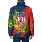 Sydney Roosters Padded Jacket Golden Wattle Floral Polynesian - Australian Flower - Rugby Mascot