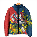 Sydney Roosters Padded Jacket Golden Wattle Floral Polynesian - Australian Flower - Rugby Mascot