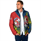 Sydney Roosters Padded Jacket Golden Wattle Floral Polynesian - Australian Flower - Rugby Mascot