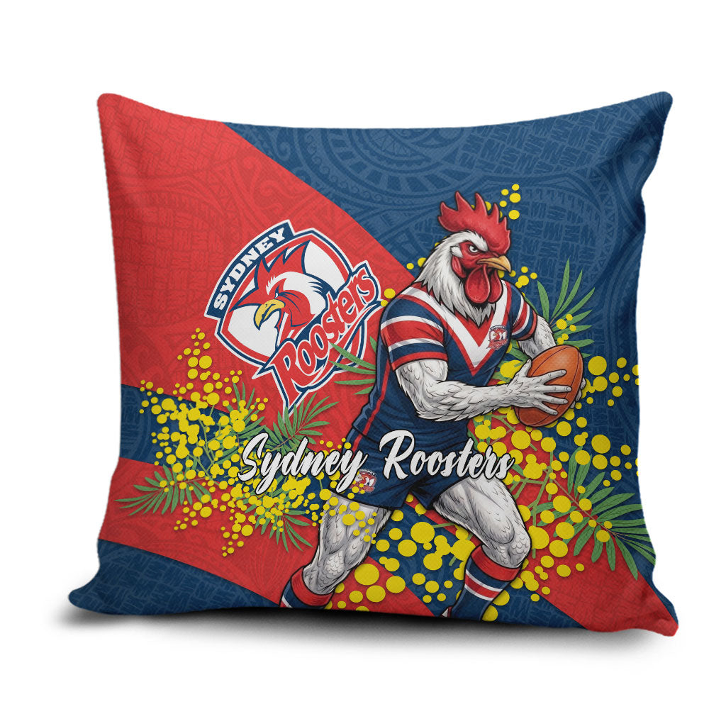 Sydney Roosters Pillow Cover Golden Wattle Floral Polynesian - Australian Flower - Rugby Mascot