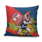 Sydney Roosters Pillow Cover Golden Wattle Floral Polynesian - Australian Flower - Rugby Mascot