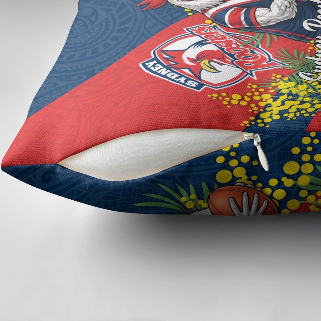 Sydney Roosters Pillow Cover Golden Wattle Floral Polynesian - Australian Flower - Rugby Mascot