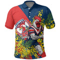 Sydney Roosters Polo Shirt Golden Wattle Floral Polynesian - Australian Flower - Rugby Mascot