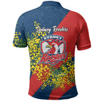 Sydney Roosters Polo Shirt Golden Wattle Floral Polynesian - Australian Flower - Rugby Mascot