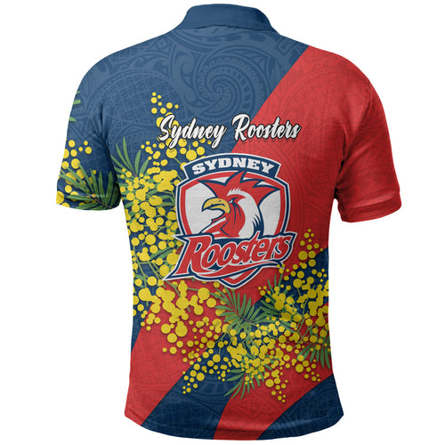 Sydney Roosters Polo Shirt Golden Wattle Floral Polynesian - Australian Flower - Rugby Mascot