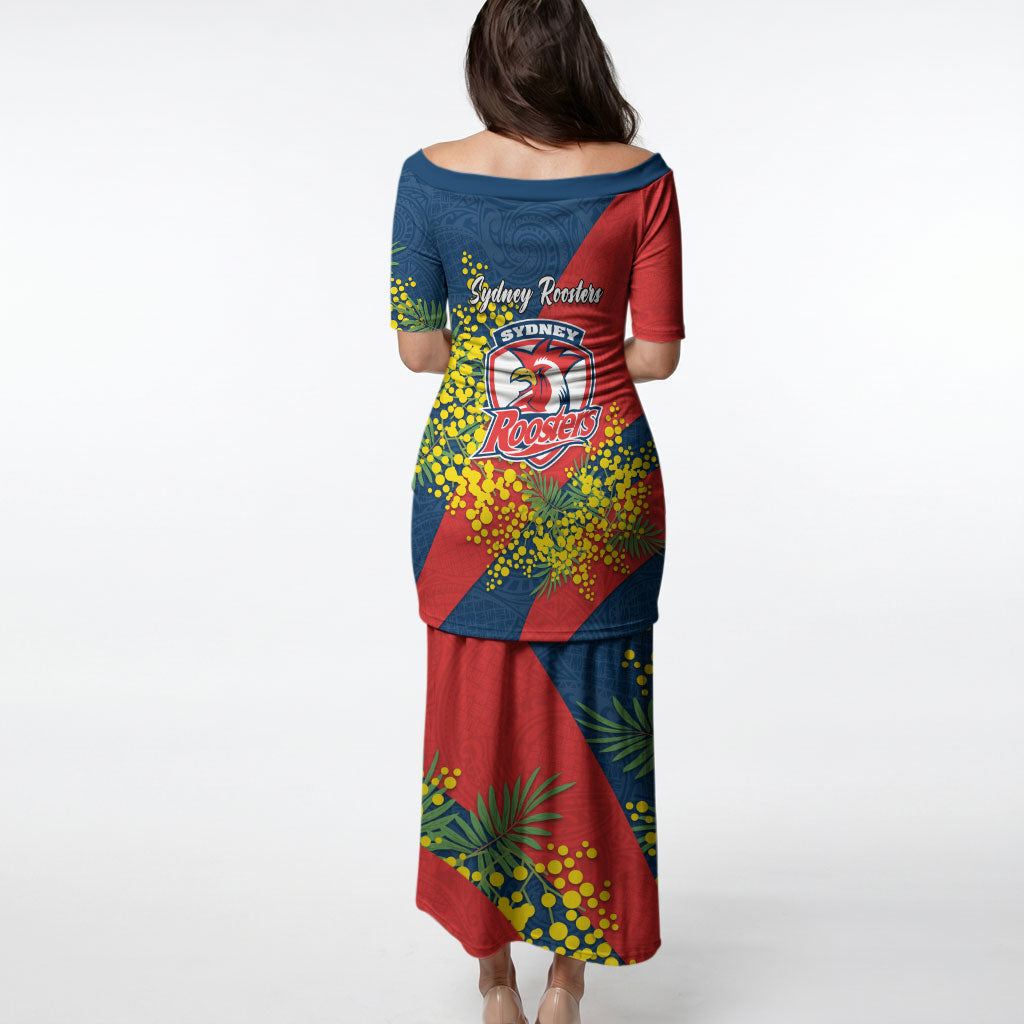 Sydney Roosters Puletasi Golden Wattle Floral Polynesian - Australian Flower - Rugby Mascot