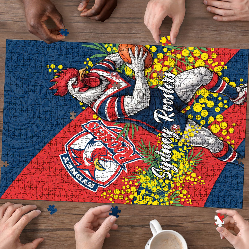 Sydney Roosters Puzzle Golden Wattle Floral Polynesian - Australian Flower - Rugby Mascot