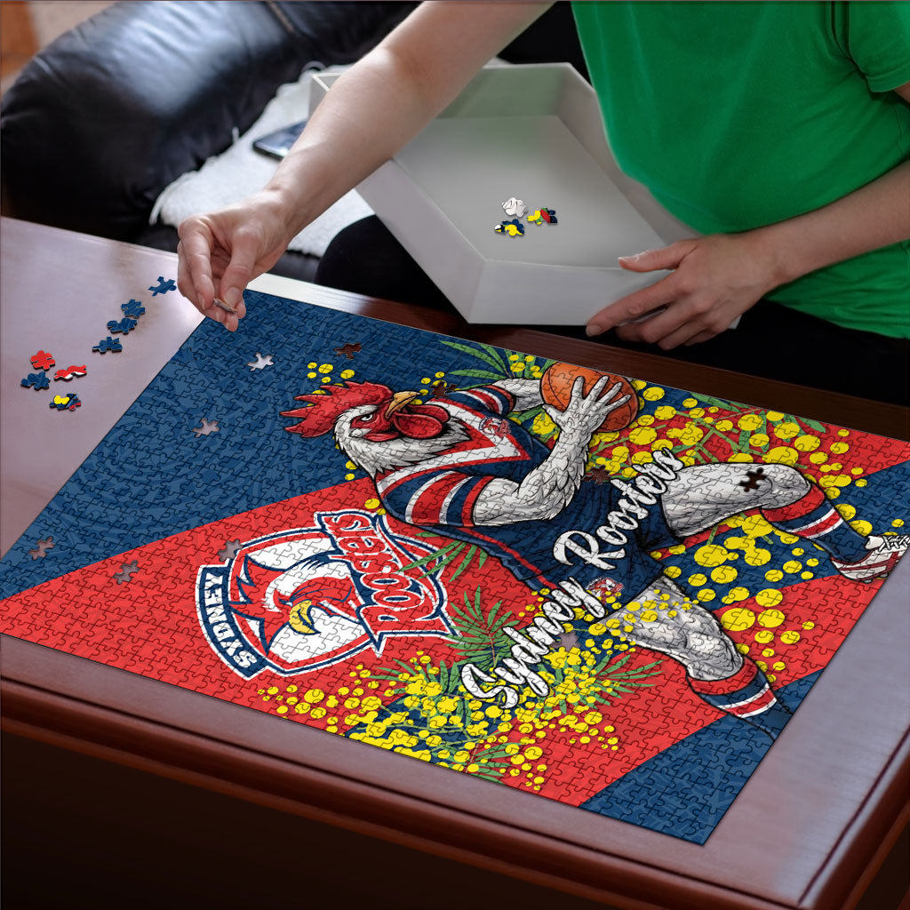Sydney Roosters Puzzle Golden Wattle Floral Polynesian - Australian Flower - Rugby Mascot