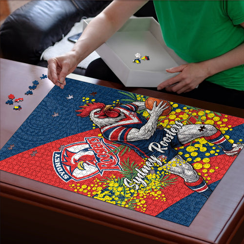 Sydney Roosters Puzzle Golden Wattle Floral Polynesian - Australian Flower - Rugby Mascot