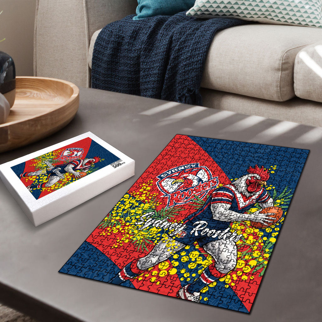 Sydney Roosters Puzzle Golden Wattle Floral Polynesian - Australian Flower - Rugby Mascot
