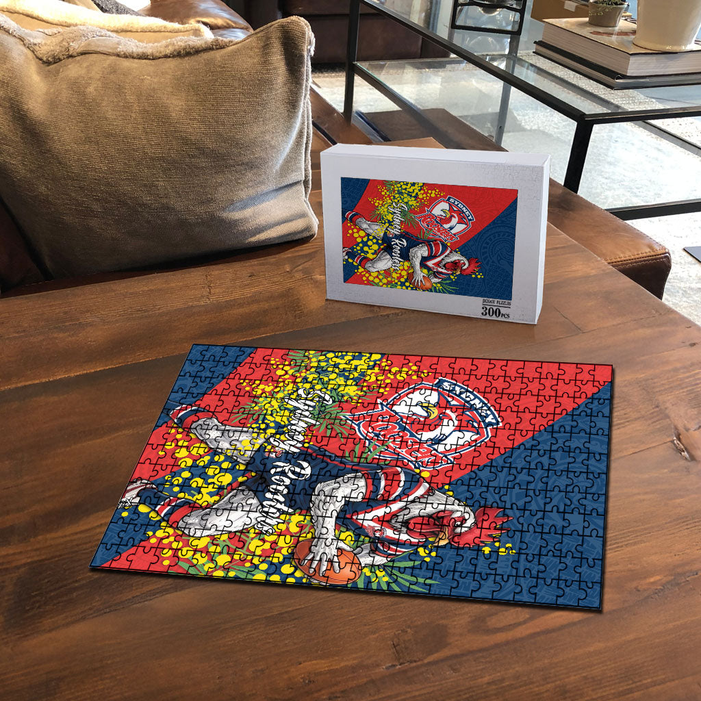 Sydney Roosters Puzzle Golden Wattle Floral Polynesian - Australian Flower - Rugby Mascot