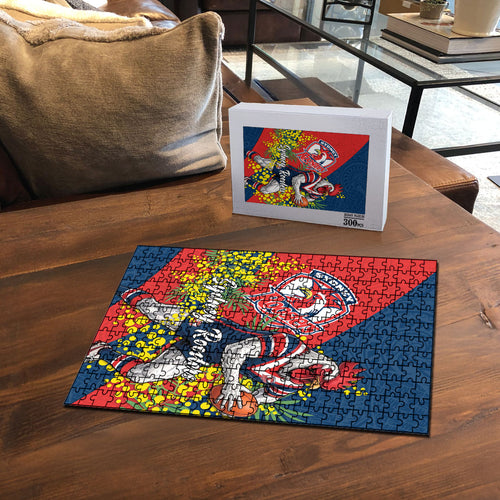 Sydney Roosters Puzzle Golden Wattle Floral Polynesian - Australian Flower - Rugby Mascot