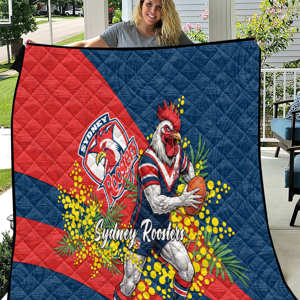 Sydney Roosters Quilt Golden Wattle Floral Polynesian - Australian Flower - Rugby Mascot