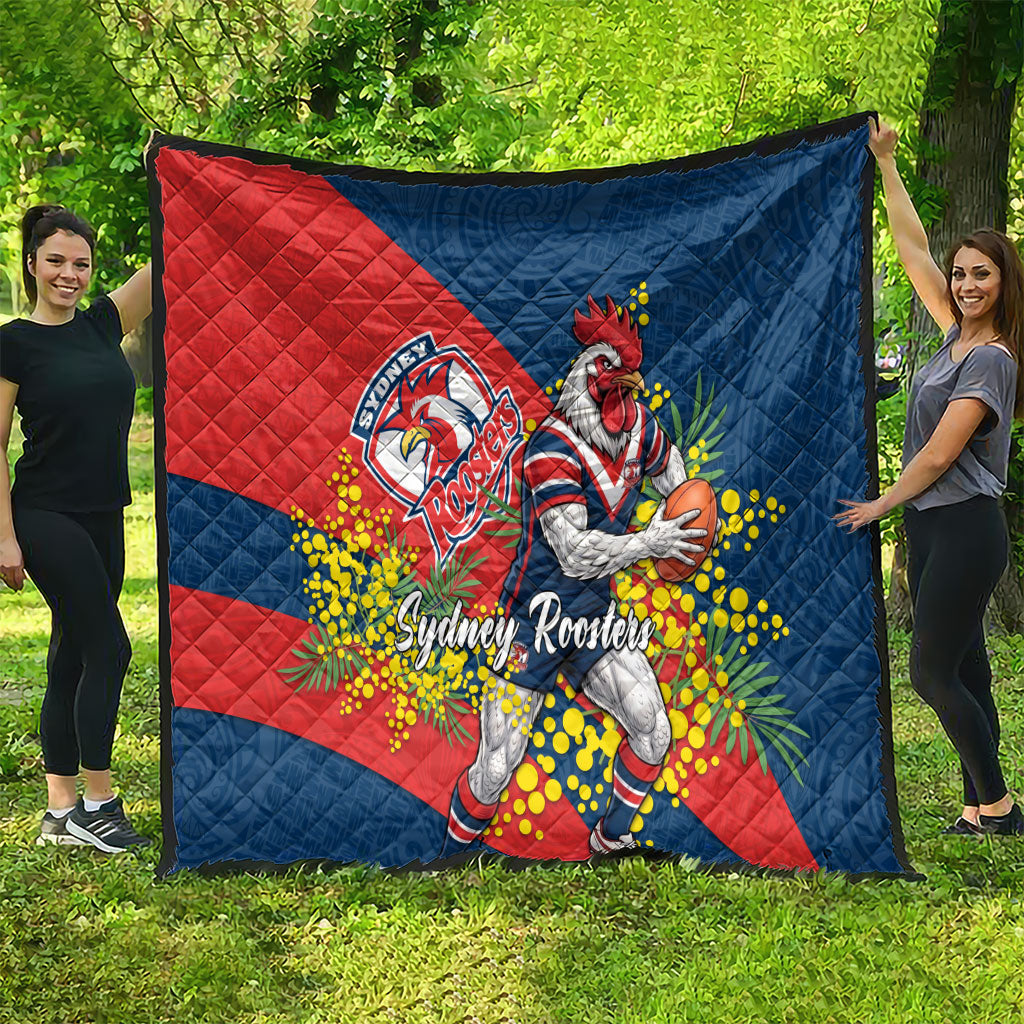 Sydney Roosters Quilt Golden Wattle Floral Polynesian - Australian Flower - Rugby Mascot