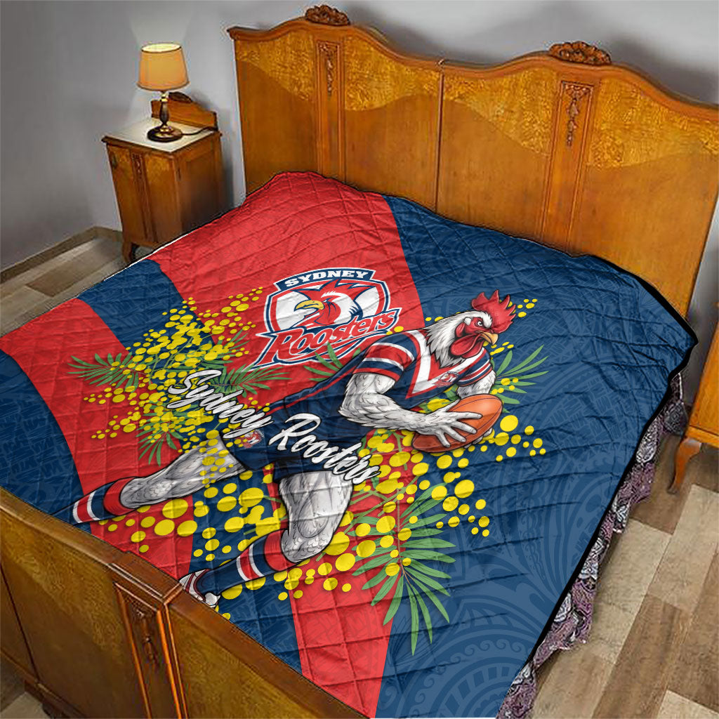Sydney Roosters Quilt Golden Wattle Floral Polynesian - Australian Flower - Rugby Mascot
