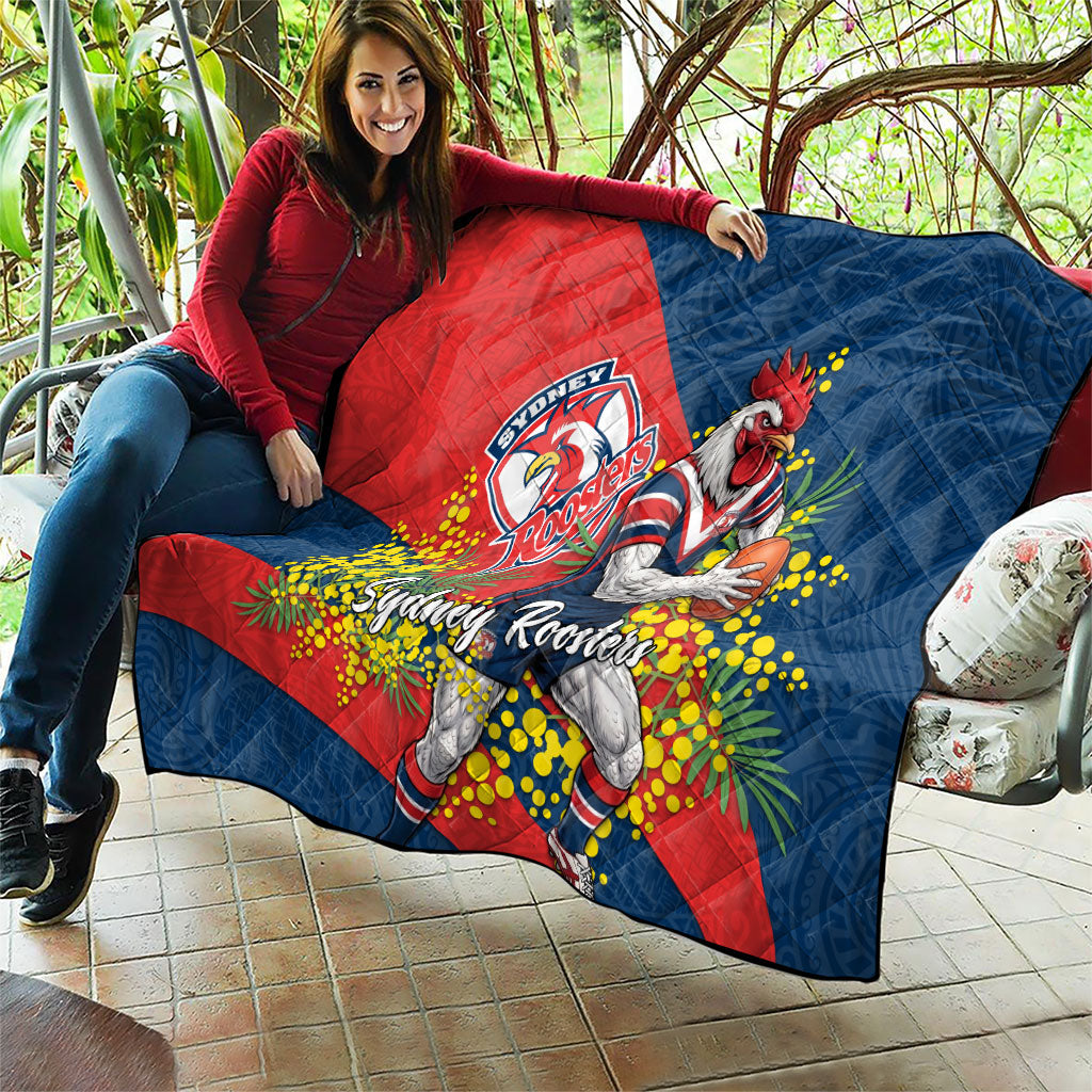 Sydney Roosters Quilt Golden Wattle Floral Polynesian - Australian Flower - Rugby Mascot