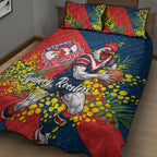 Sydney Roosters Quilt Bed Set Golden Wattle Floral Polynesian - Australian Flower - Rugby Mascot