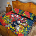 Sydney Roosters Quilt Bed Set Golden Wattle Floral Polynesian - Australian Flower - Rugby Mascot