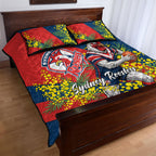 Sydney Roosters Quilt Bed Set Golden Wattle Floral Polynesian - Australian Flower - Rugby Mascot