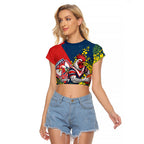 Sydney Roosters Raglan Cropped T Shirt Golden Wattle Floral Polynesian - Australian Flower - Rugby Mascot