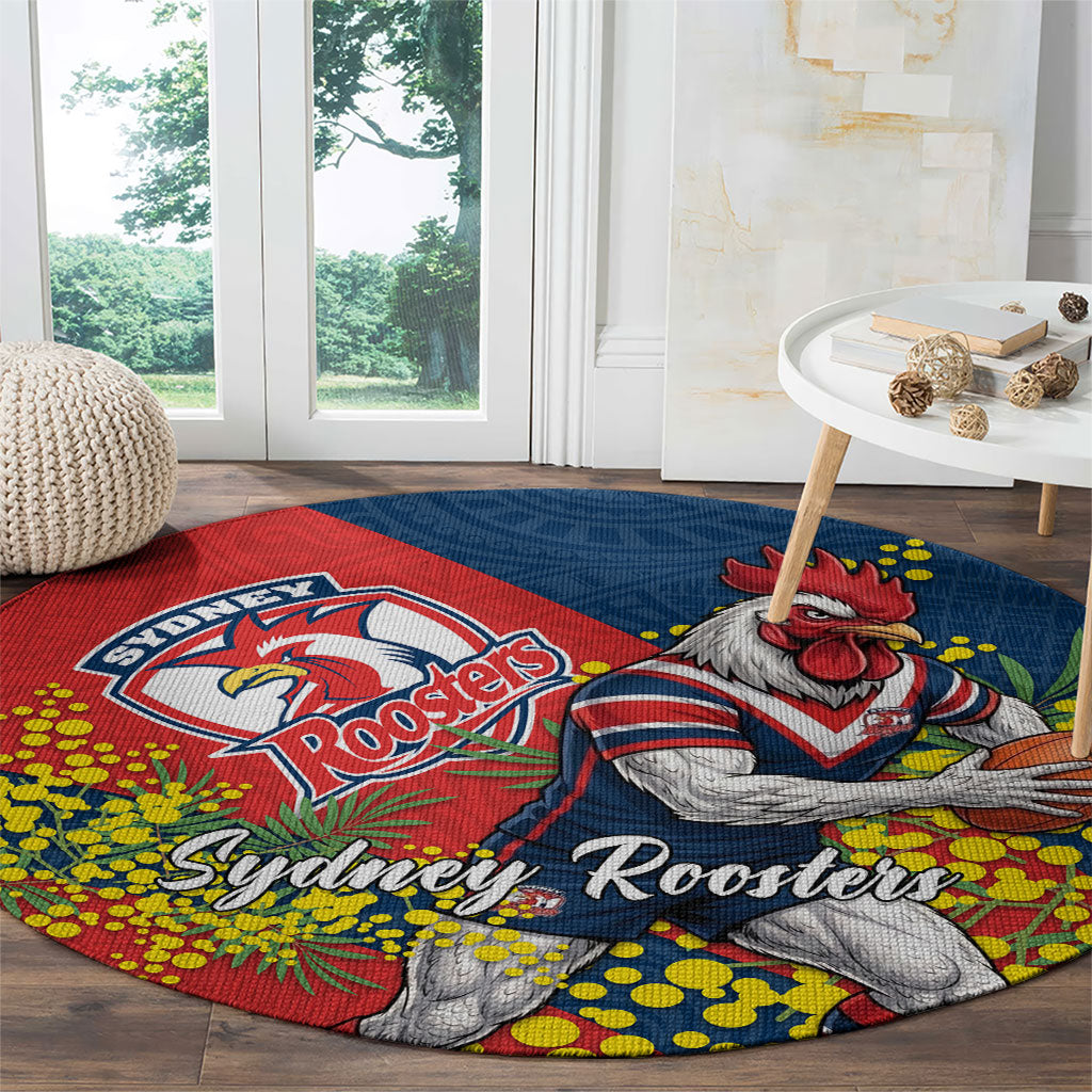 Sydney Roosters Round Carpet Golden Wattle Floral Polynesian - Australian Flower - Rugby Mascot