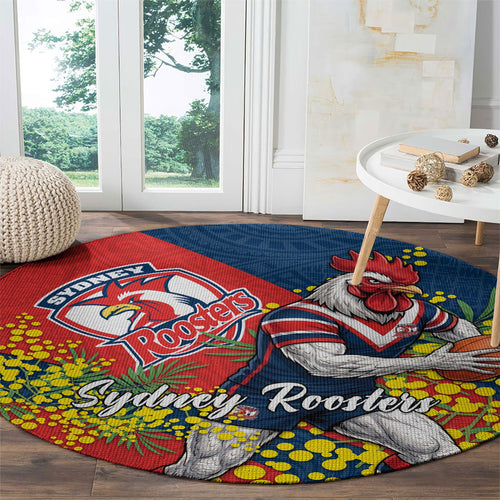 Sydney Roosters Round Carpet Golden Wattle Floral Polynesian - Australian Flower - Rugby Mascot