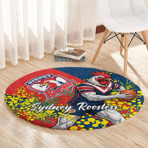 Sydney Roosters Round Carpet Golden Wattle Floral Polynesian - Australian Flower - Rugby Mascot