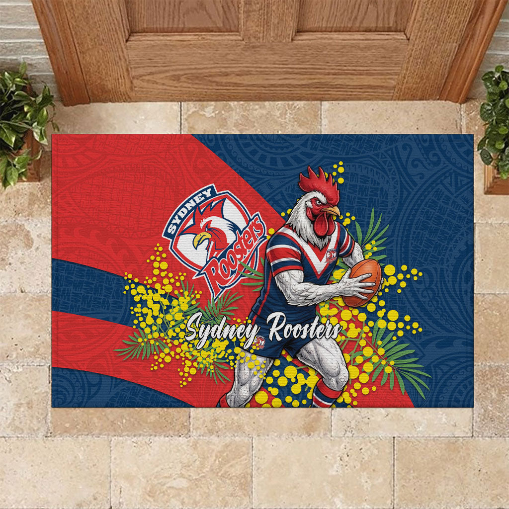 Sydney Roosters Rubber Doormat Golden Wattle Floral Polynesian - Australian Flower - Rugby Mascot