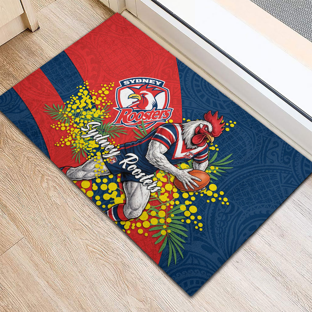 Sydney Roosters Rubber Doormat Golden Wattle Floral Polynesian - Australian Flower - Rugby Mascot