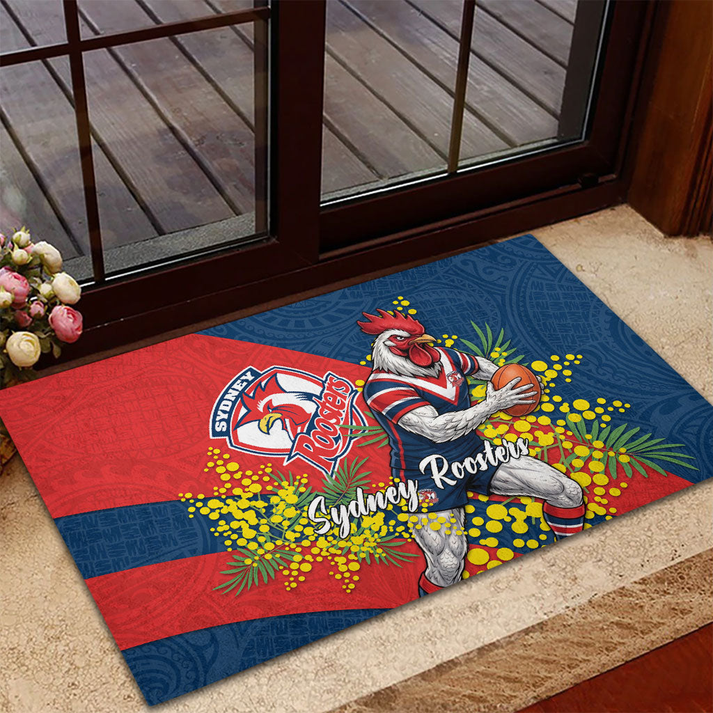 Sydney Roosters Rubber Doormat Golden Wattle Floral Polynesian - Australian Flower - Rugby Mascot
