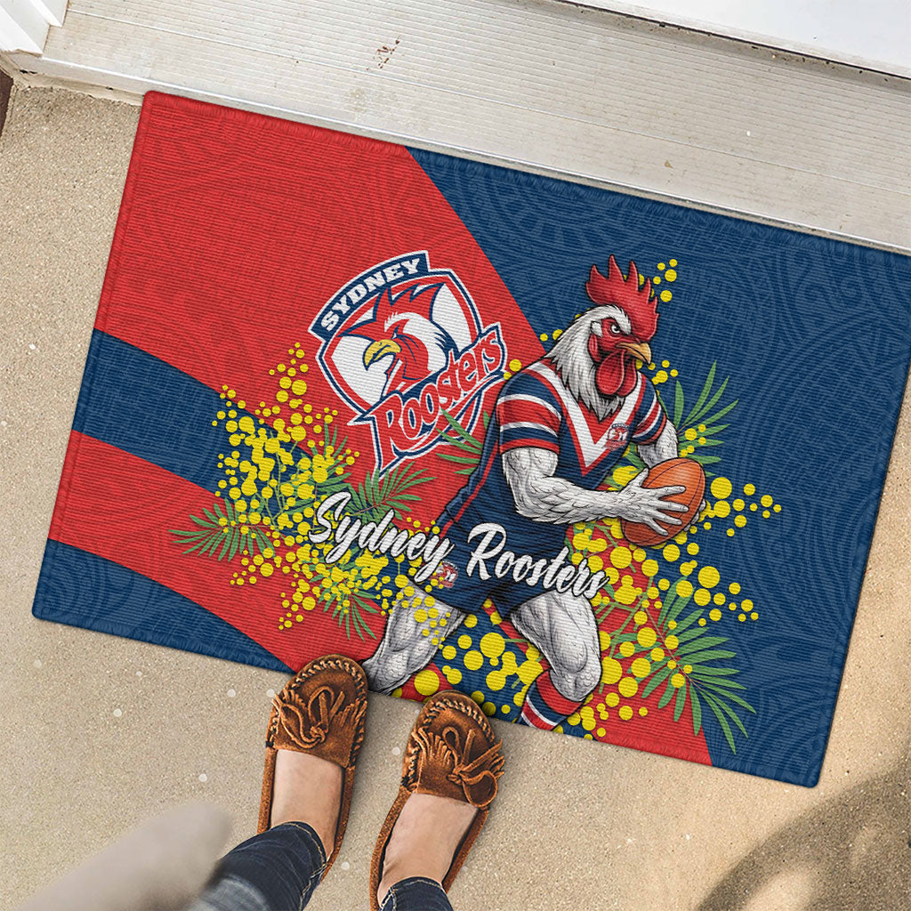 Sydney Roosters Rubber Doormat Golden Wattle Floral Polynesian - Australian Flower - Rugby Mascot