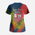Sydney Roosters Scrub Top Golden Wattle Floral Polynesian - Australian Flower - Rugby Mascot