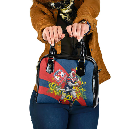 Sydney Roosters Shoulder Handbag Golden Wattle Floral Polynesian - Australian Flower - Rugby Mascot