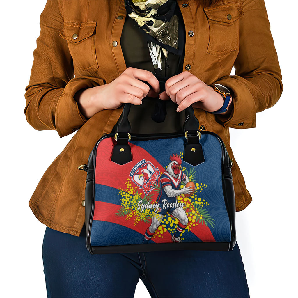 Sydney Roosters Shoulder Handbag Golden Wattle Floral Polynesian - Australian Flower - Rugby Mascot