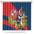 Sydney Roosters Shower Curtain Golden Wattle Floral Polynesian - Australian Flower - Rugby Mascot