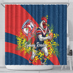 Sydney Roosters Shower Curtain Golden Wattle Floral Polynesian - Australian Flower - Rugby Mascot
