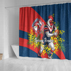 Sydney Roosters Shower Curtain Golden Wattle Floral Polynesian - Australian Flower - Rugby Mascot