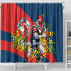 Sydney Roosters Shower Curtain Golden Wattle Floral Polynesian - Australian Flower - Rugby Mascot